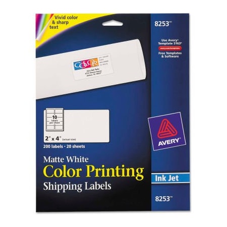 Avery Shipping Label, 2" Label W, 10 Labels per Sheet White 8253